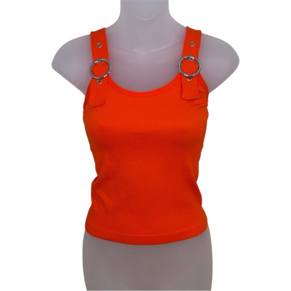 FCT With Love Basics Orange Ribbed Tank Top with Metal Ring Straps Size Medium
